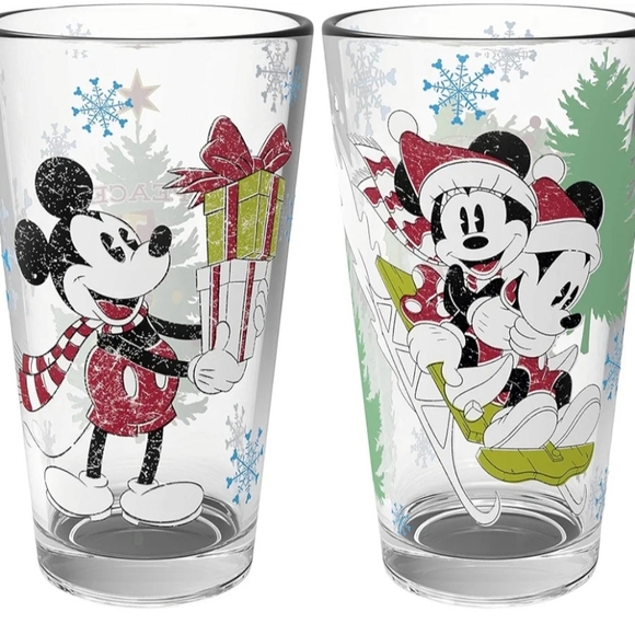 Disney Mickey Minnie CHRISTMAS Glasswear 2pk 16oz Nwt - Picture 1 of 4